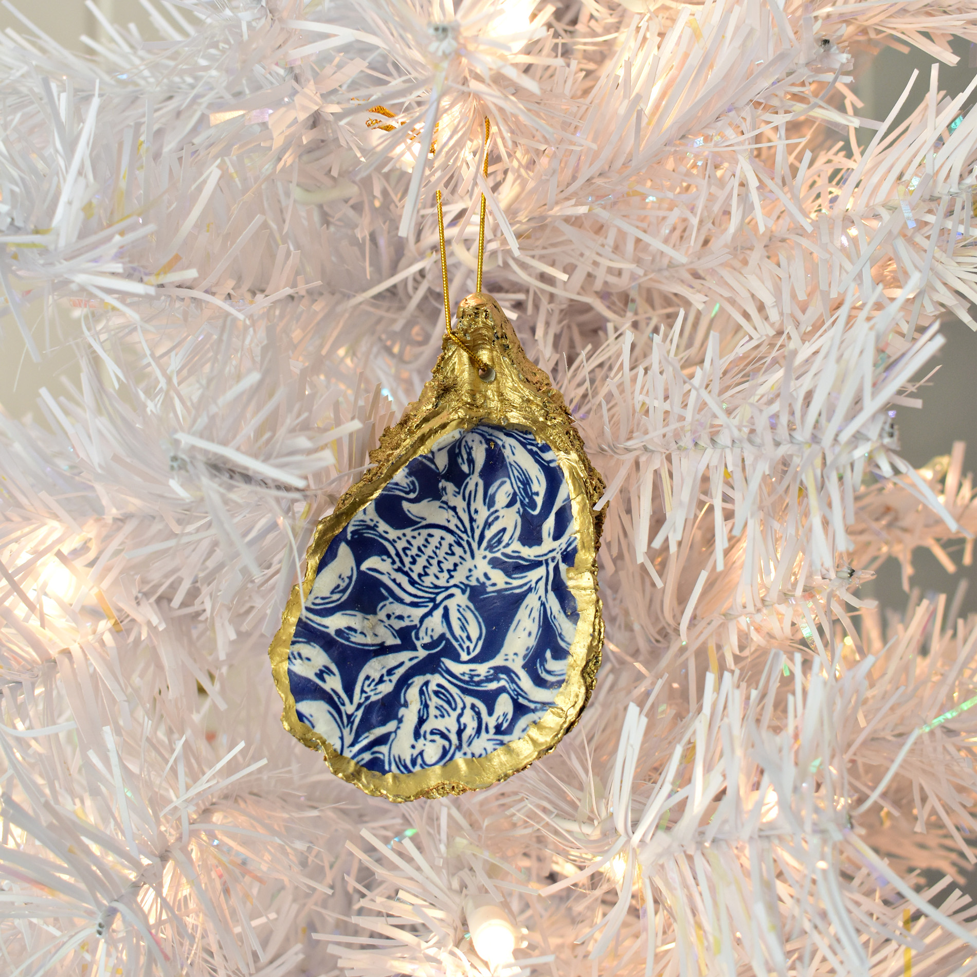 Antique Floral Dark Blue Oyster Ornament - Living on Saltwater Designs